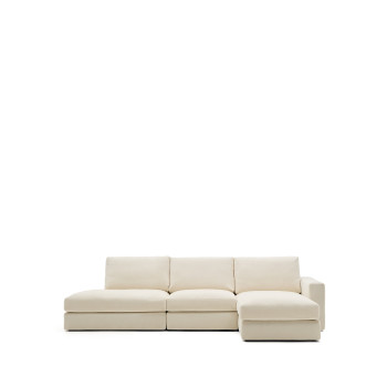 Alea 5-seater modular sofa with removable chenille cover, right chaise longue, ecru, 340 cm