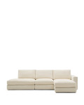 Alea 5-seater modular sofa with removable chenille cover, right chaise longue, ecru, 340 cm