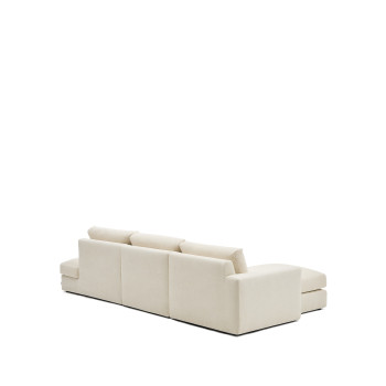Alea 5-seater modular sofa with removable chenille cover, left chaise longue, ecru, 340 cm