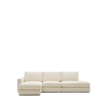 Alea 5-seater modular sofa with removable chenille cover, left chaise longue, ecru, 340 cm