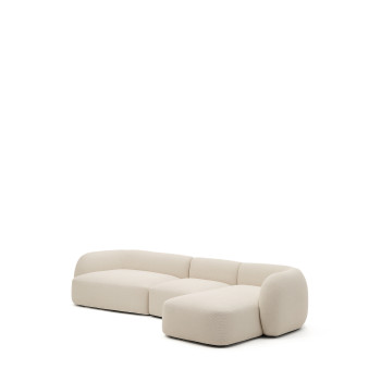 Martina 4-seater modular sofa in chenille with right chaise longue, ecru, 377 cm