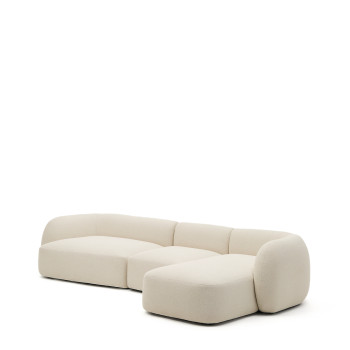 Martina 4-seater modular sofa in chenille with right chaise longue, ecru, 377 cm