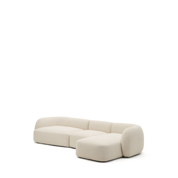 Martina 4-seater modular sofa in chenille with right chaise longue, ecru, 377 cm