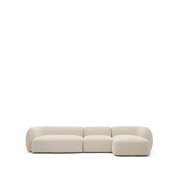 Martina 4-seater modular sofa in chenille with right chaise longue, ecru, 377 cm