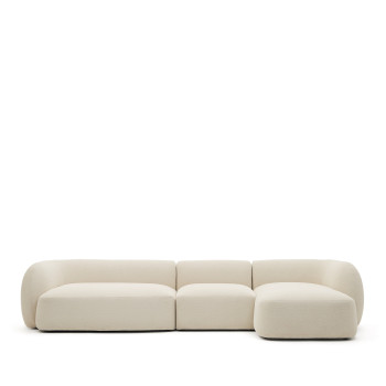 Martina 4-seater modular sofa in chenille with right chaise longue, ecru, 377 cm