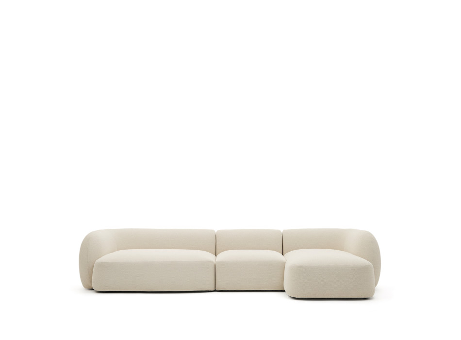 Martina 4-seater modular sofa in chenille with right chaise longue, ecru, 377 cm