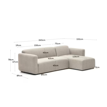 Neom modular sofa 3 seater chaise longue right/left beige 263 cm FSC Mix Credit