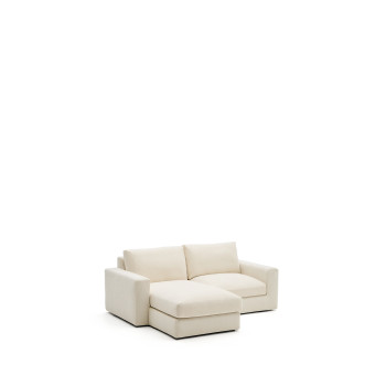 Alea 3-seater modular sofa with removable cover in chenille, left chaise longue, ecru, 220 cm