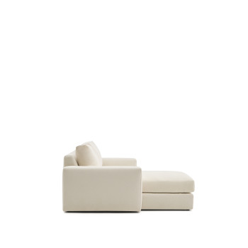 Alea 3-seater modular sofa with removable cover in chenille, left chaise longue, ecru, 220 cm