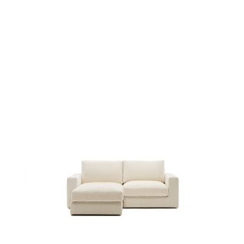 Alea 3-seater modular sofa with removable cover in chenille, left chaise longue, ecru, 220 cm