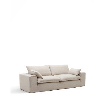 Anarela 3-seater sofa with removable cover and cushions in beige linen FSC Mix Credit 280 cm.