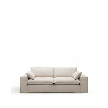 Anarela 3-seater sofa with removable cover and cushions in beige linen FSC Mix Credit 280 cm.