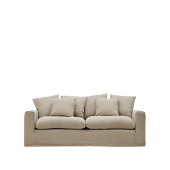 Nora 3-seater sofa with removable cover and linen and cotton cushions