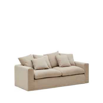 Nora 3-seater sofa with removable cover and linen and cotton cushions