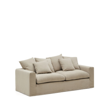 Nora 3-seater sofa with removable cover and linen and cotton cushions