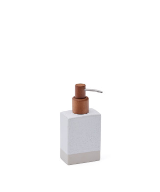 Careli soap dispenser in beige stoneware and acacia wood