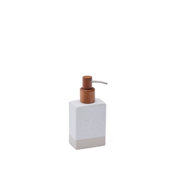 Careli soap dispenser in beige stoneware and acacia wood