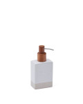 Careli soap dispenser in beige stoneware and acacia wood