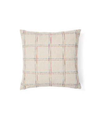 Nety beige cushion cover with multicoloured checked embroidery 45 x 45 cm