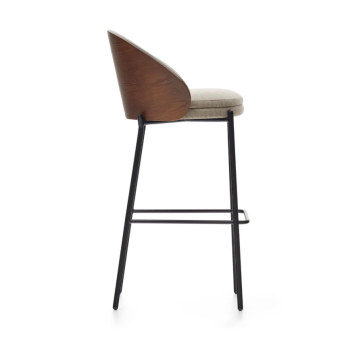 Eamy stool in beige synthetic leather, ash veneer, natural finish, 77 cm