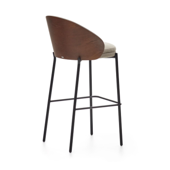 Eamy stool in beige synthetic leather, ash veneer, natural finish, 77 cm