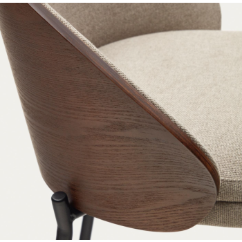 Eamy stool in beige synthetic leather, ash veneer, natural finish, 77 cm