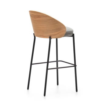 Eamy stool in beige synthetic leather, ash veneer, natural finish, 77 cm