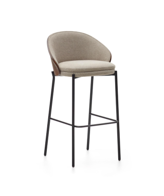 Eamy stool in beige synthetic leather, ash veneer, natural finish, 77 cm