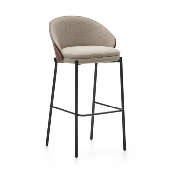 Eamy stool in beige synthetic leather, ash veneer, natural finish, 77 cm