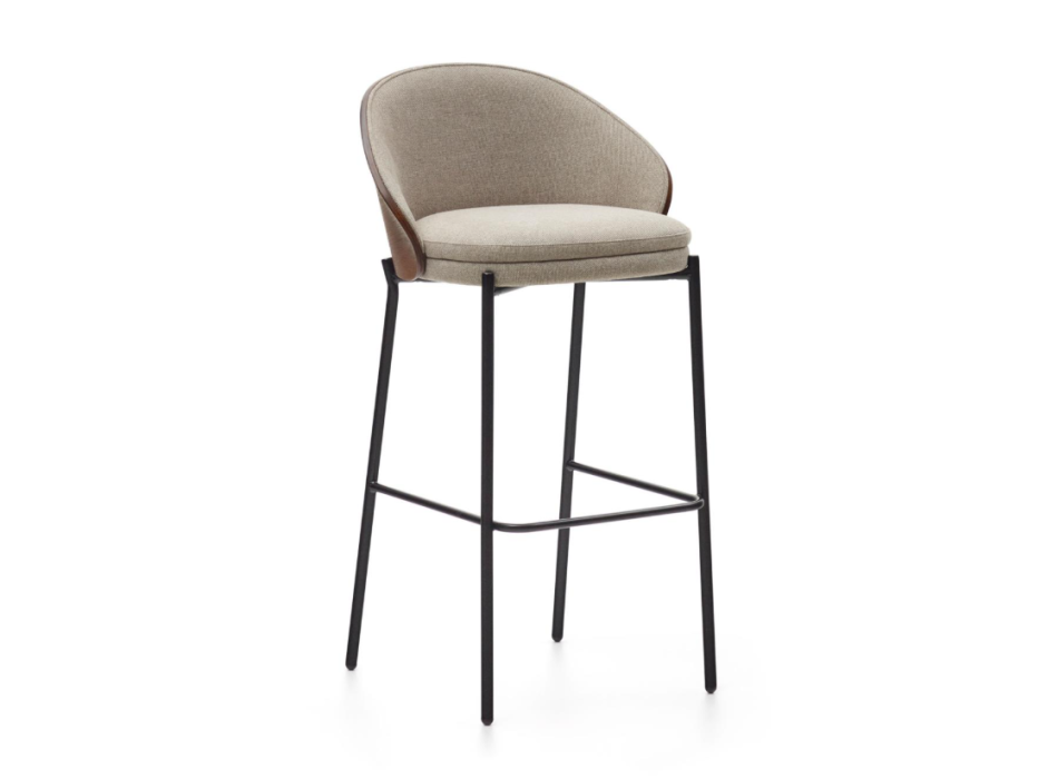 Eamy stool in beige synthetic leather, ash veneer, natural finish, 77 cm