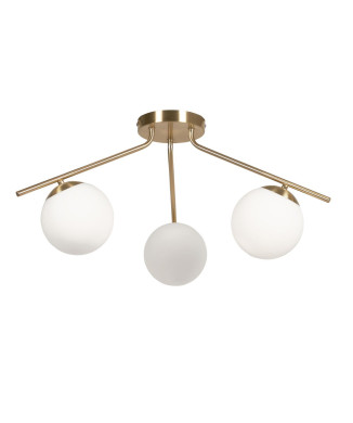 Mahala ceiling lamp in brass-finished steel with 3 satin glass spheres
