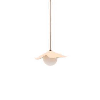 Wilara ceiling lamp in oak veneer with 1 white smoked glass sphere