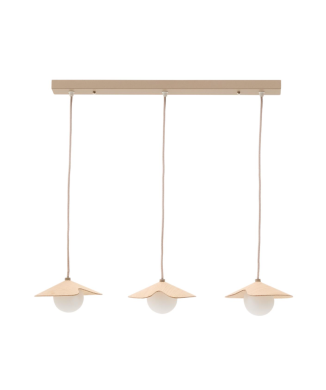 Wilara ceiling lamp in oak veneer with 3 white smoked glass beads