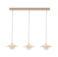 Wilara ceiling lamp in oak veneer with 3 white smoked glass beads