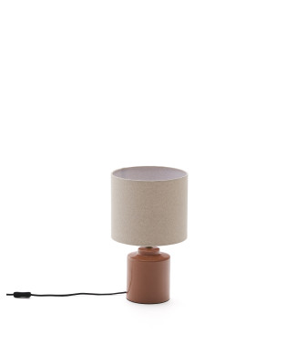 Daeli ceramic table lamp with orange finish and beige cotton