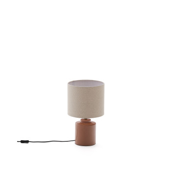 Daeli ceramic table lamp with orange finish and beige cotton