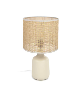 Erna table lamp in white ceramic and bamboo with a natural finish