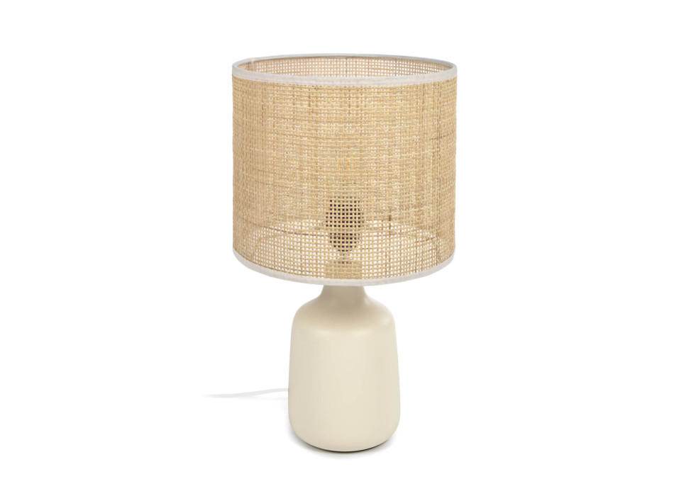 Erna table lamp in white ceramic and bamboo with a natural finish