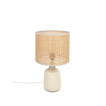 Erna table lamp in white ceramic and bamboo with a natural finish