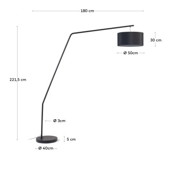 Ciana floor lamp in metal with black finish and cotton ceiling lamp