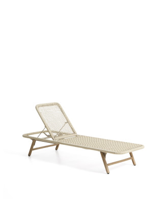 Dandara cot in steel, ecru rope and legs in solid acacia wood FSC 100%