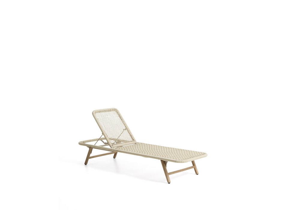 Dandara cot in steel, ecru rope and legs in solid acacia wood FSC 100%