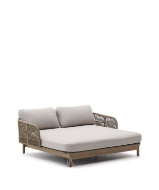 Catalina double bed in beige rope and 100% solid FSC acacia wood