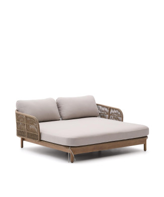 Catalina double bed in beige rope and 100% solid FSC acacia wood