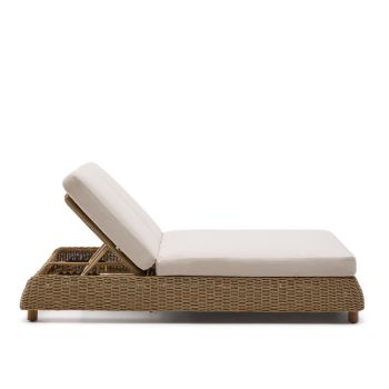 Meria double sun lounger in synthetic rattan and 100% FSC solid acacia wood legs