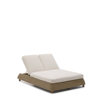 Meria double sun lounger in synthetic rattan and 100% FSC solid acacia wood legs