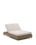 Meria double sun lounger in synthetic rattan and 100% FSC solid acacia wood legs