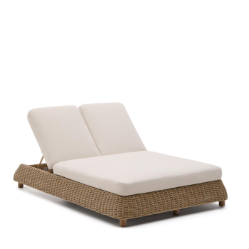 Meria double sun lounger in synthetic rattan and 100% FSC solid acacia wood legs