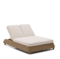 Meria double sun lounger in synthetic rattan and 100% FSC solid acacia wood legs