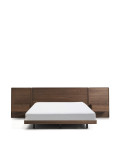 Norlen bed with 2 bedside tables in walnut veneer with dark finish and LED light for mattress 160 x 200 cm FSC Mix Credit